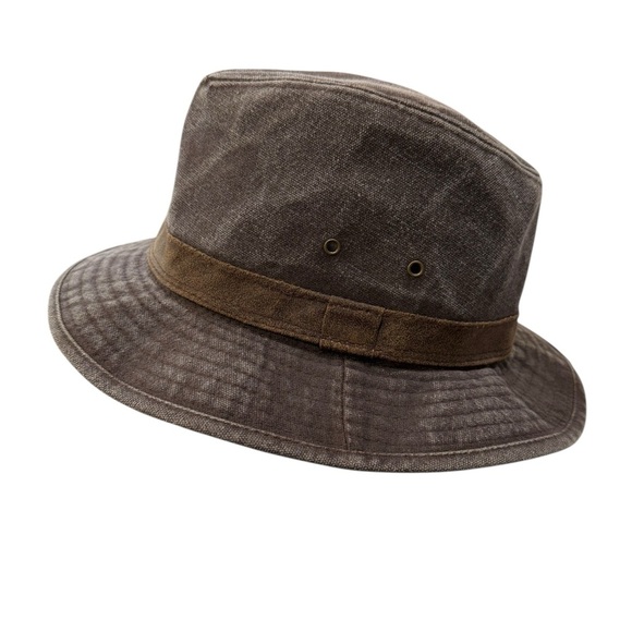 Dorfman Pacific Company Size Large Distressed Cotton Weathered Brown Fedora - Picture 9 of 10